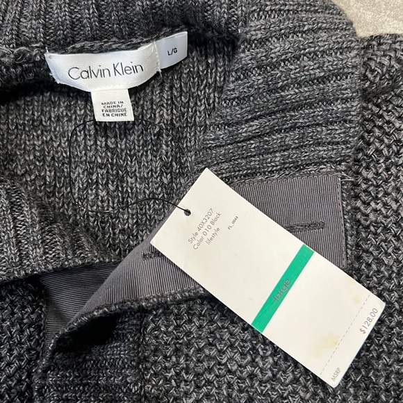 NWT Calvin Klein Mens Blended Gray Black 1/4 Button Knitted Sweater L - Picture 2 of 4